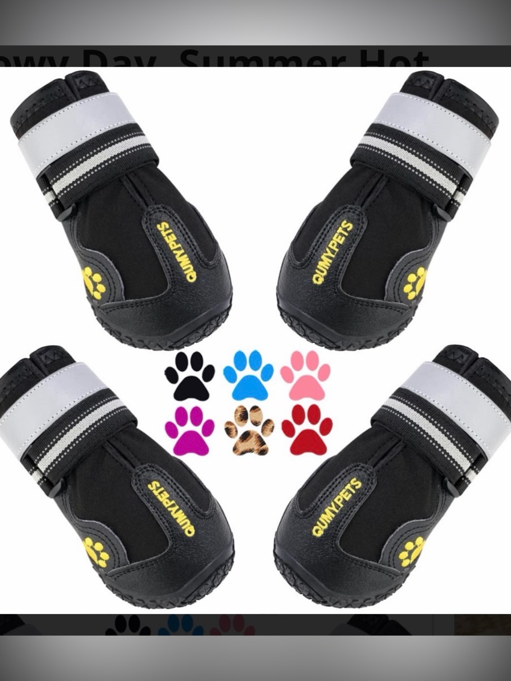 GumyPets Black Protective Dog Boots - Adjustable Velcro Paw Shoes Size 6
